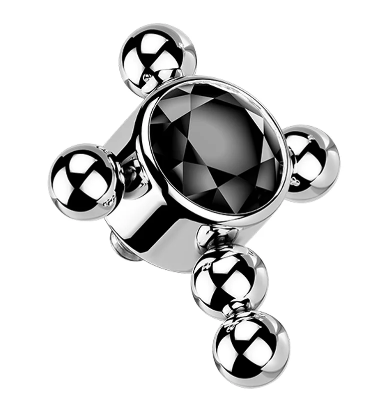 Beaded Cross Black CZ Titanium Internally Threaded Top - Mrs Treak