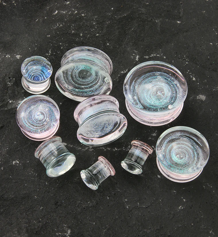 Pink Cosmos Glass Double Flare Plugs - Mrs Treak