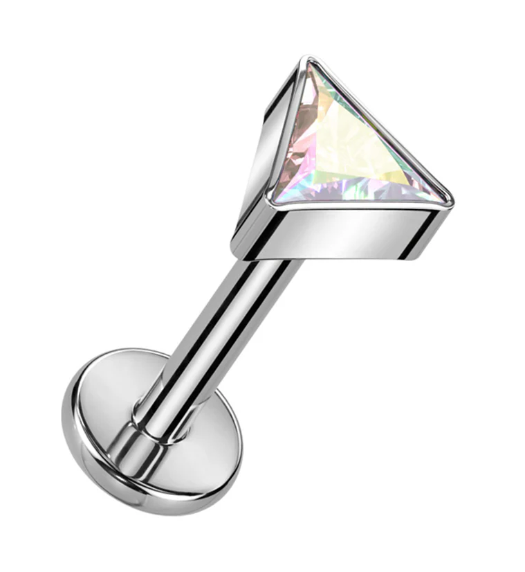 Triangle Rainbow Aurora CZ Titanium Internally Threaded Labret - Mrs Treak