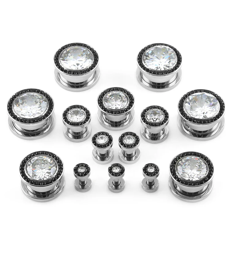 Black & Clear CZ Diamond Stainless Steel Plugs - Mrs Treak