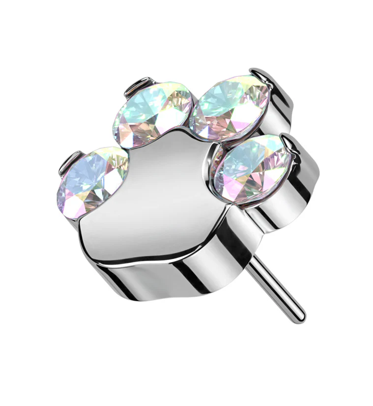 Paw Print Rainbow Aurora CZ Titanium Threadless Top - Mrs Treak