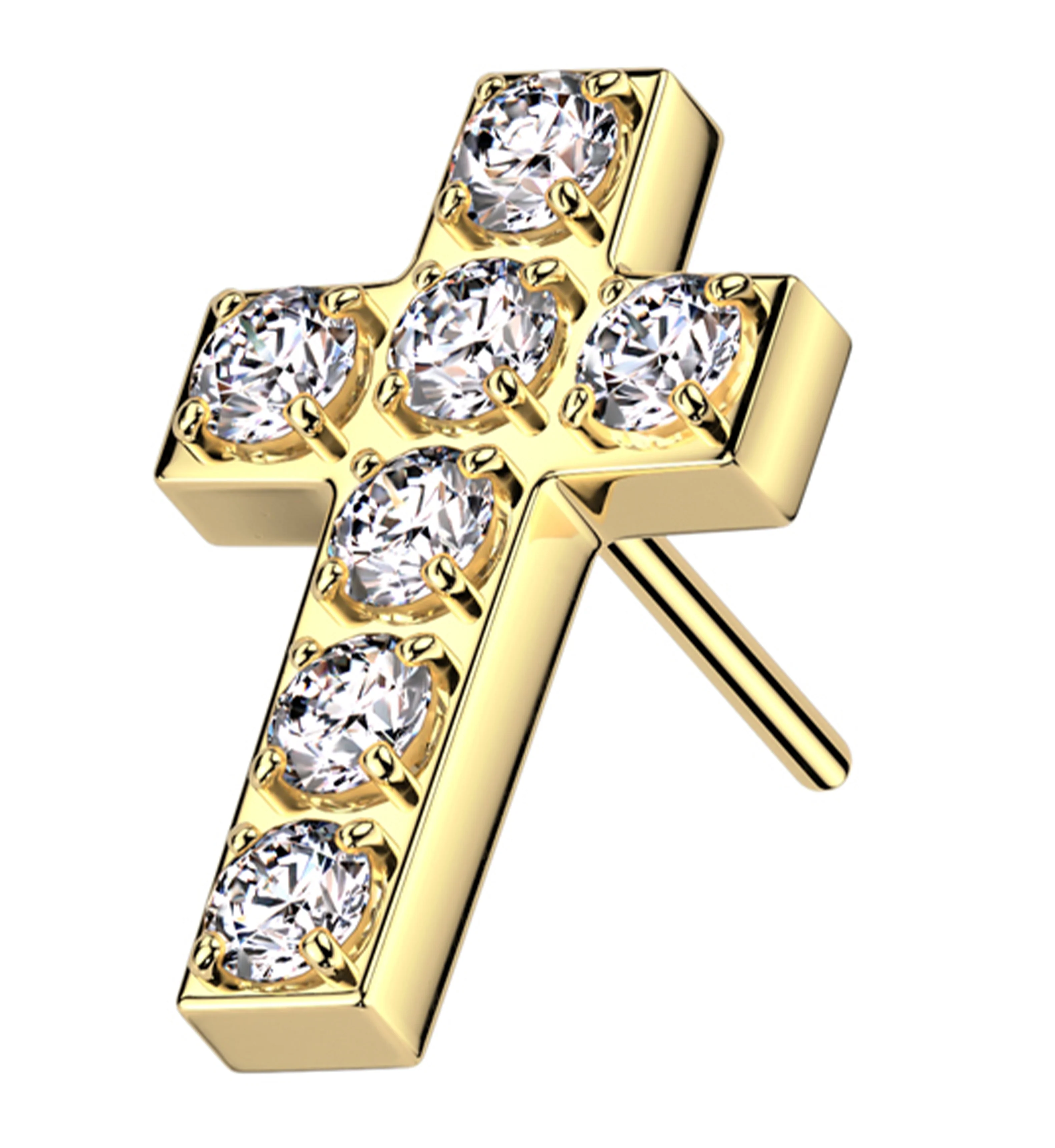 Gold PVD Cross Clear CZ Stainless Steel Threadless Top - Mrs Treak