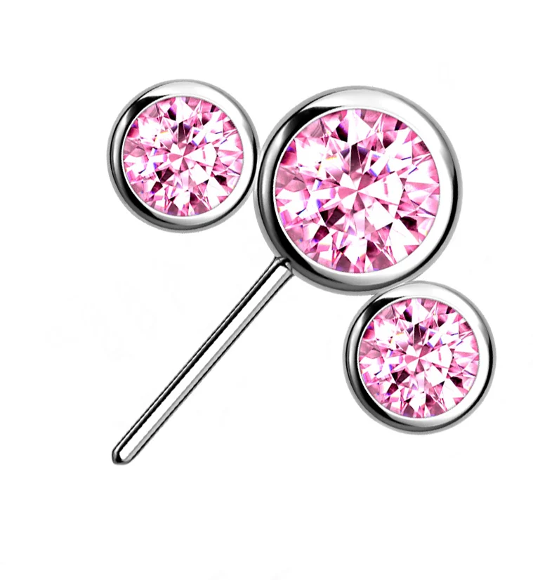 Triple Pink CZ Titanium Side Facing Threadless Top - Mrs Treak