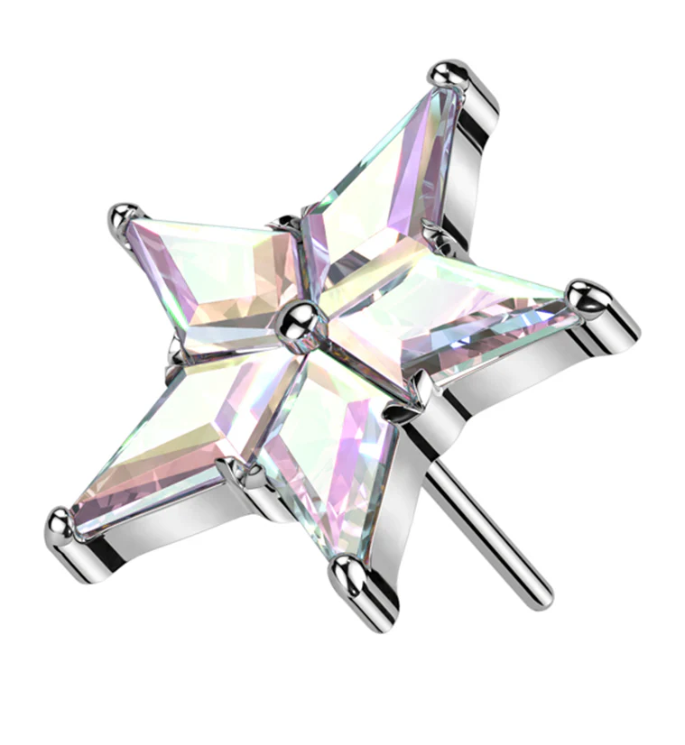 Star Flower Rainbow Aurora CZ Threadless Titanium Top - Mrs Treak