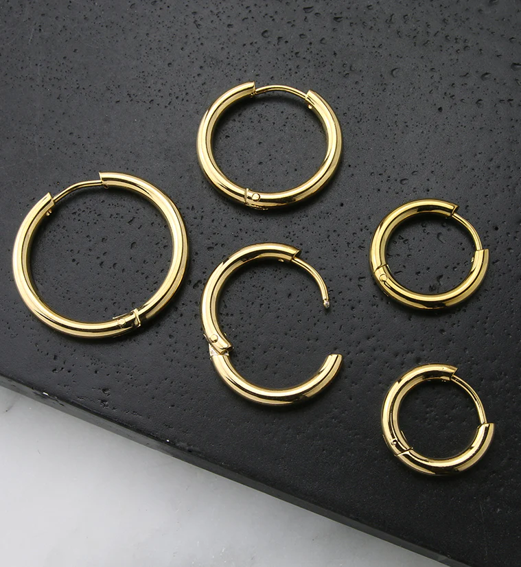 Gold PVD Stainless Steel Hinged Hoop Earrings - Mrs Treak