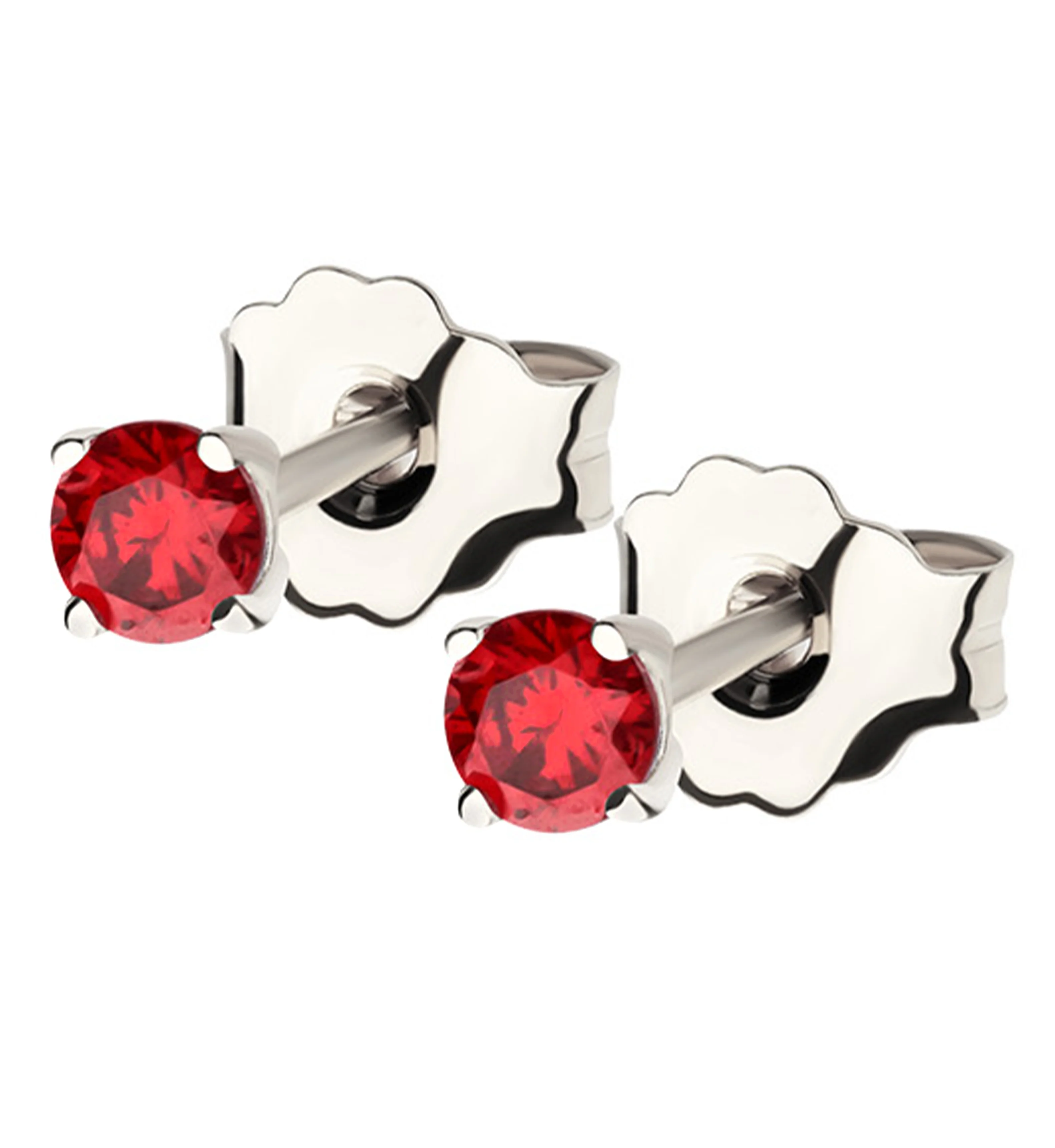 14kt White Gold January Birthstone Garnet CZ Stud Earrings - Mrs Treak