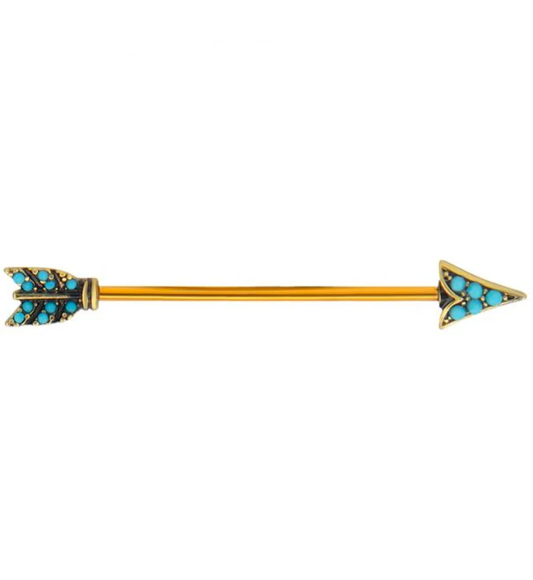 Gold PVD Turquoise Arrow Industrial Barbell - Mrs Treak