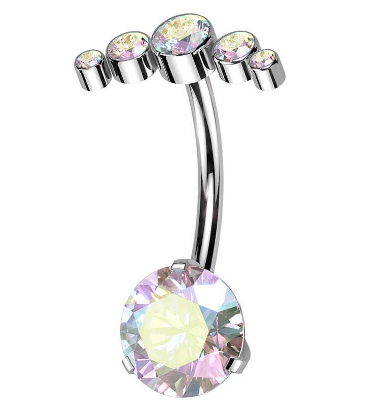 Arch Rainbow Aurora CZ Top Titanium Threadless Belly Button Ring - Mrs Treak
