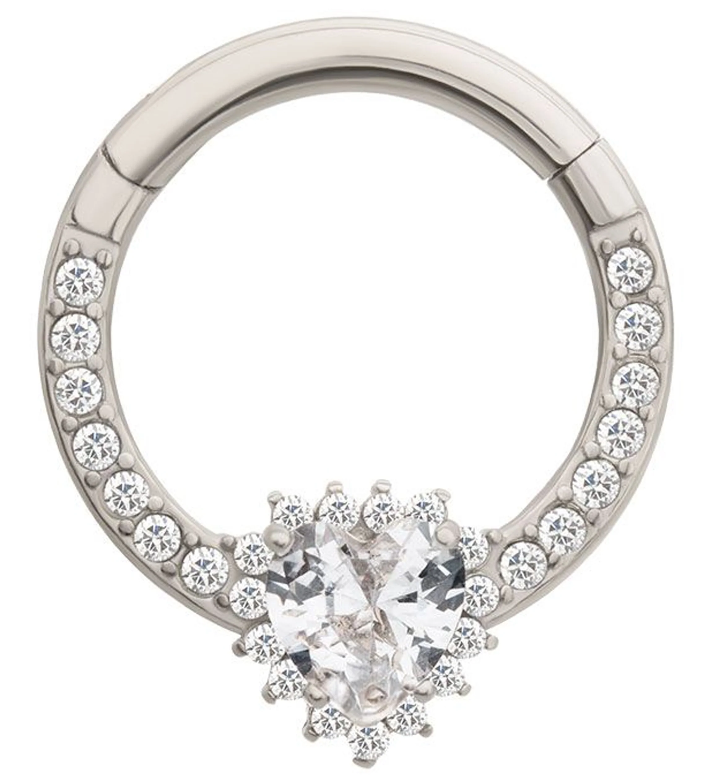 Heart Line Bling CZ Stainless Steel Hinged Segment Ring - Mrs Treak