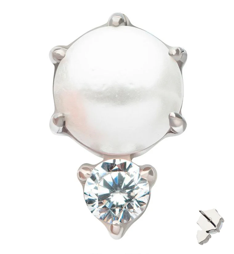 Pearl Drop Clear CZ Titanium Threadless Top - Mrs Treak