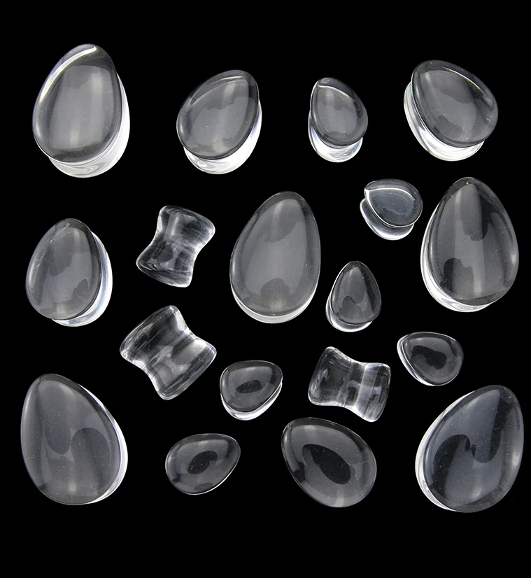 Clear Glass Teardrop Plugs - Mrs Treak