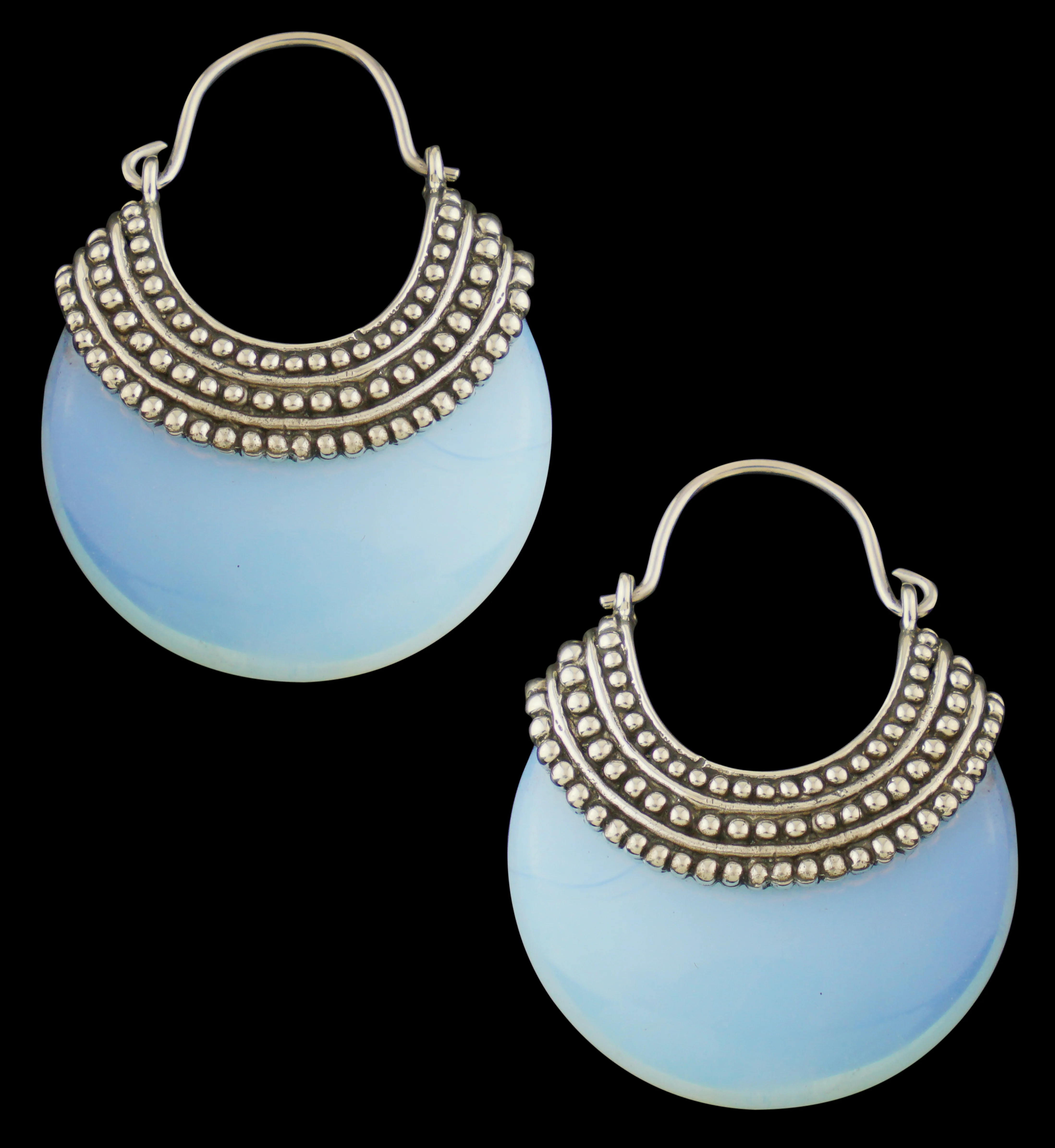 Opalite Glass Beaded White Brass Earrings - Mrs Treak