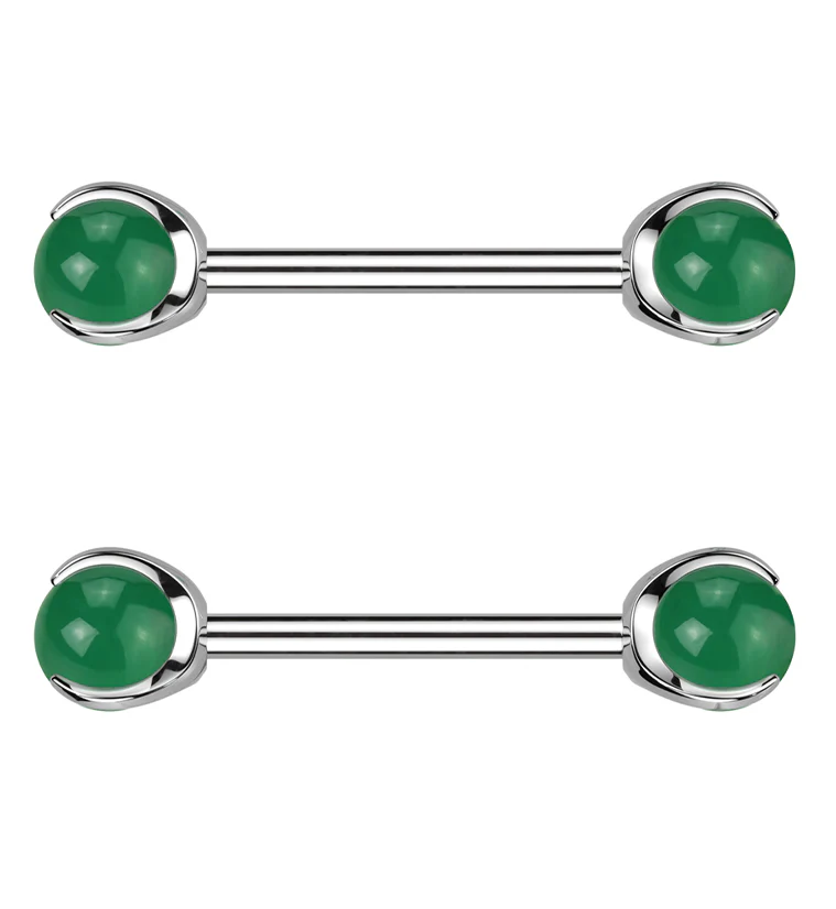 Claw Aventurine Stone Internally Threaded Titanium Nipple Barbells - Mrs Treak