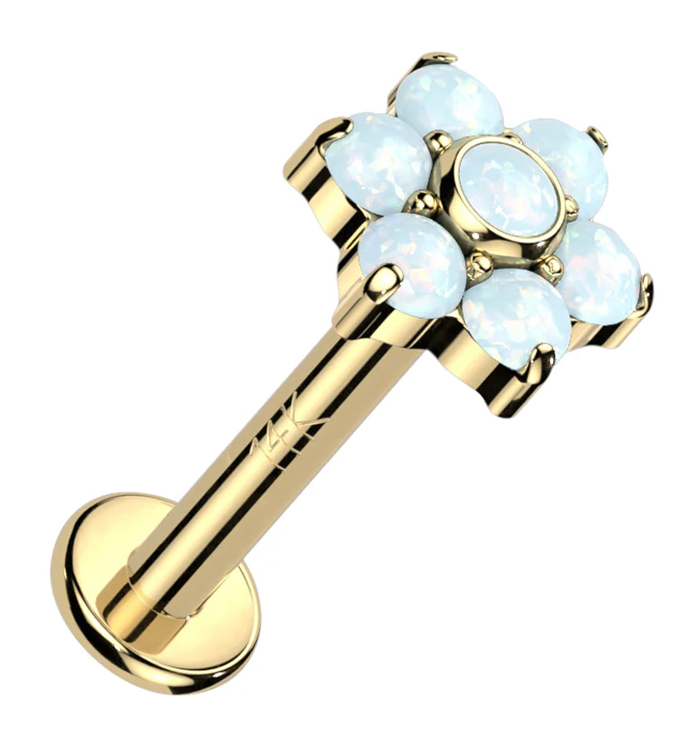 14kt Gold Flower White Opalite Internally Threaded Labret - Mrs Treak