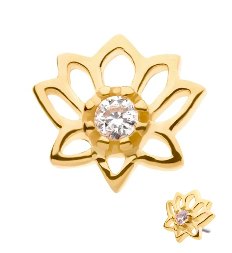 14kt Gold Lotus Flower CZ Threadless Top - Mrs Treak