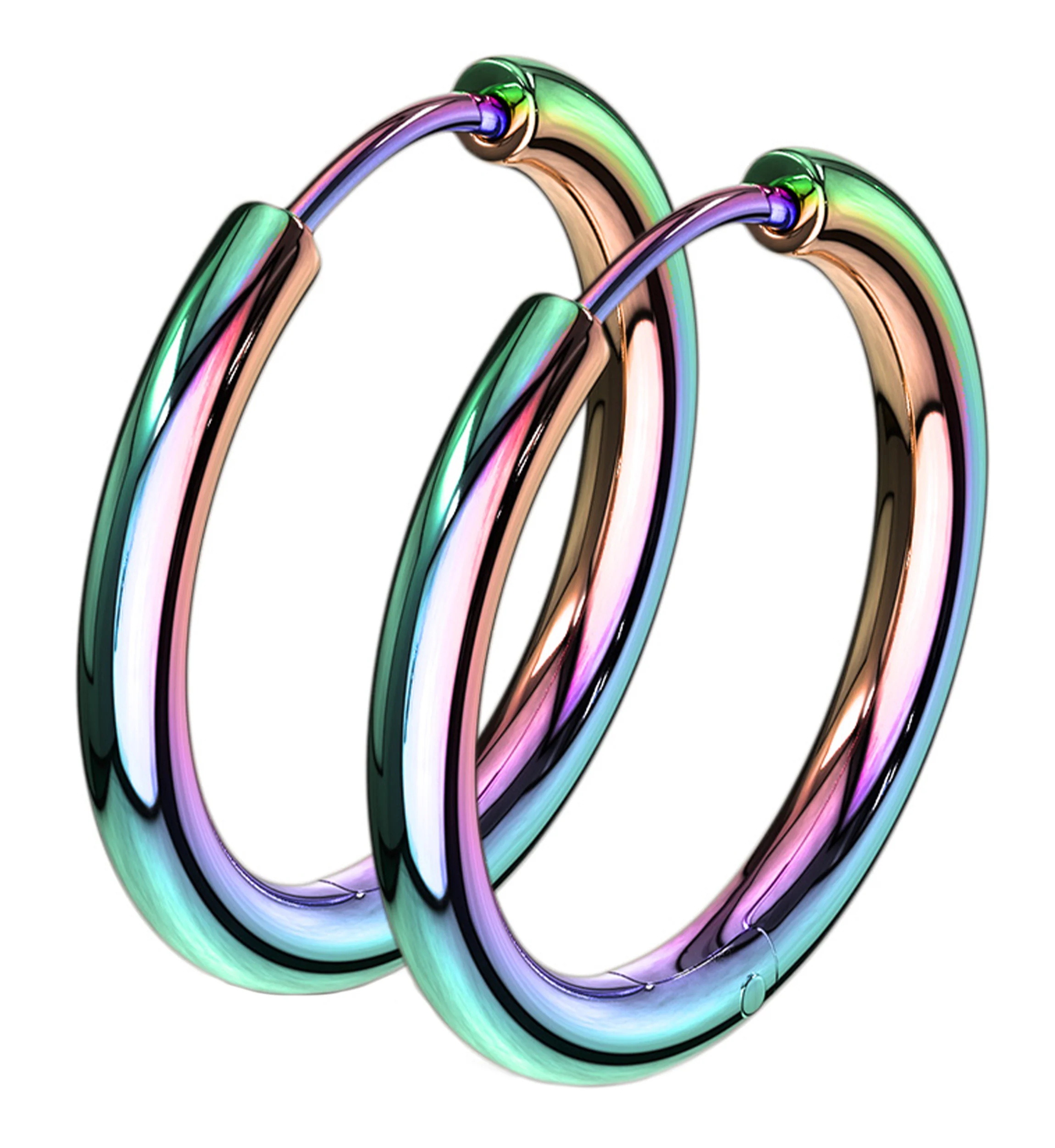 Rainbow Anodized Stainless Steel Hinged Hoop Earrings - Mrs Treak
