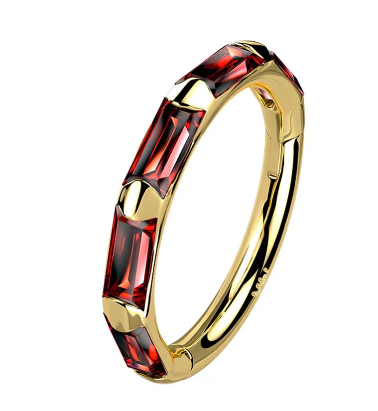 14kt Gold Oblong Red CZ Edge Hinged Segment Ring - Mrs Treak