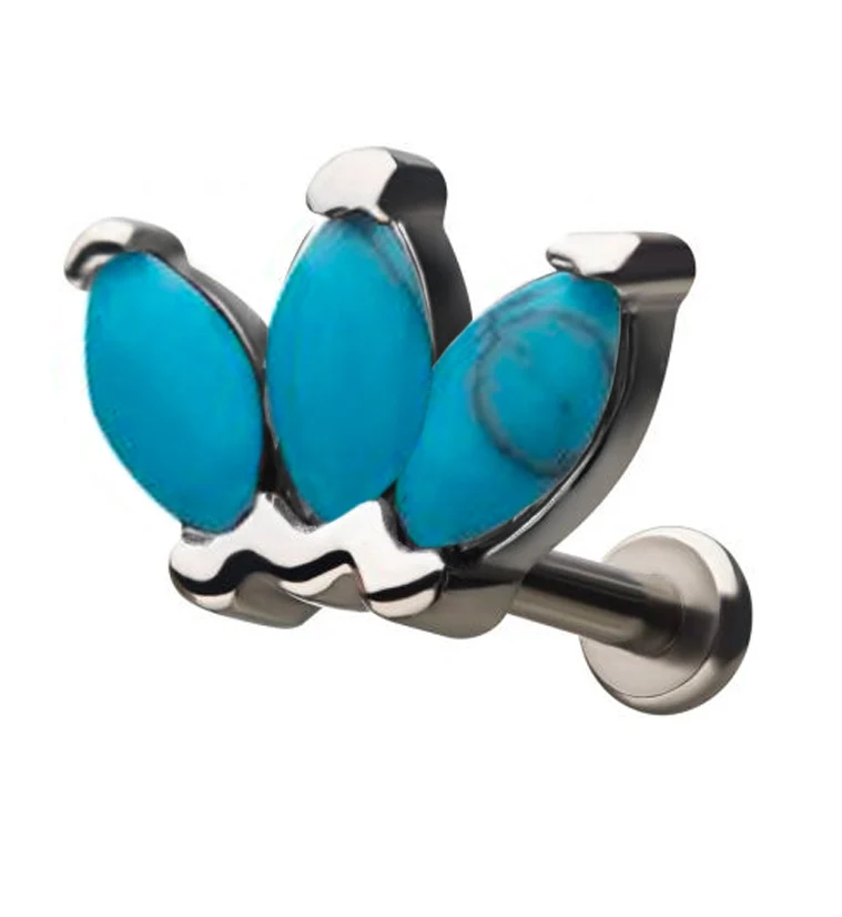 18G Turquoise Howlite Lotus CZ Gem Labret - Mrs Treak