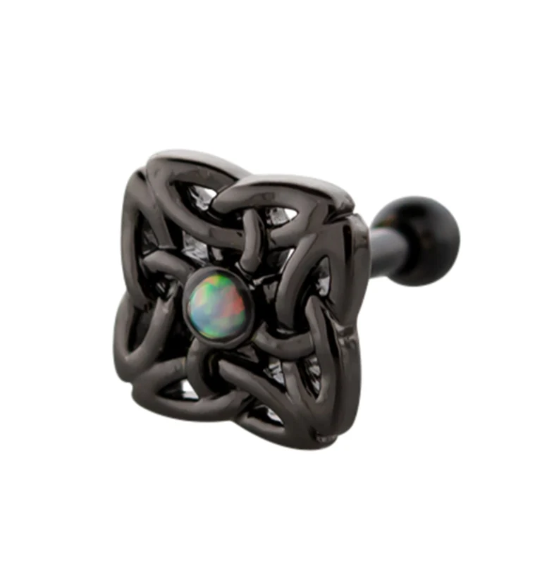 Black PVD Interlaced Square White Opalite Cartilage Barbell - Mrs Treak