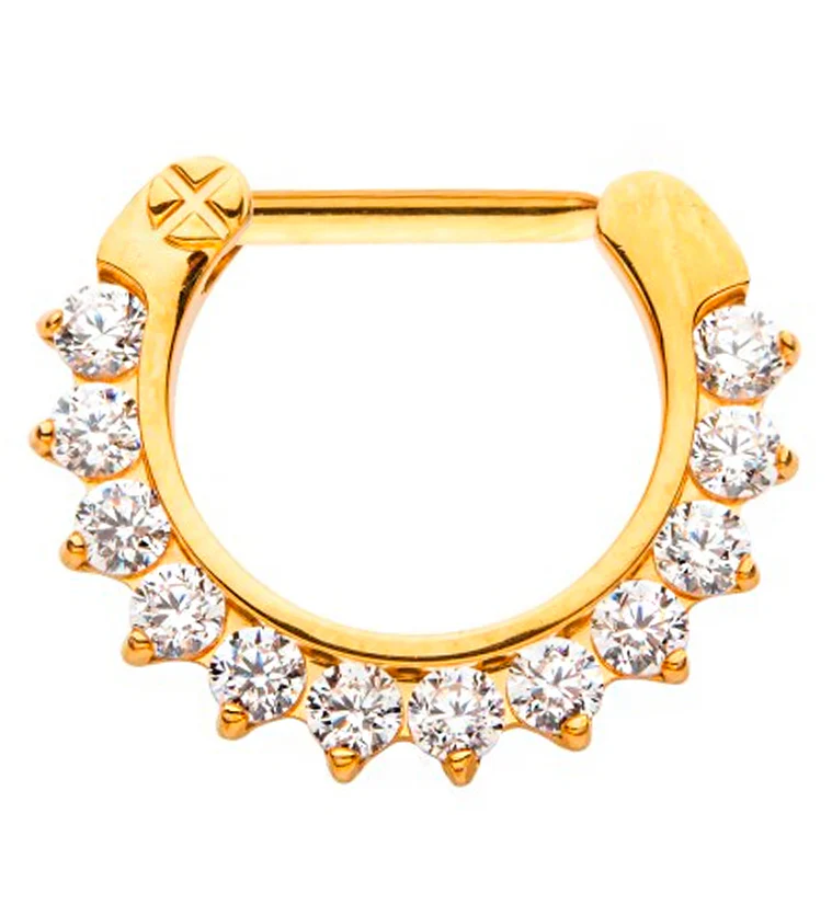 24kt Gold PVD Titanium Anterior Gem Hinged Segment Ring - Mrs Treak