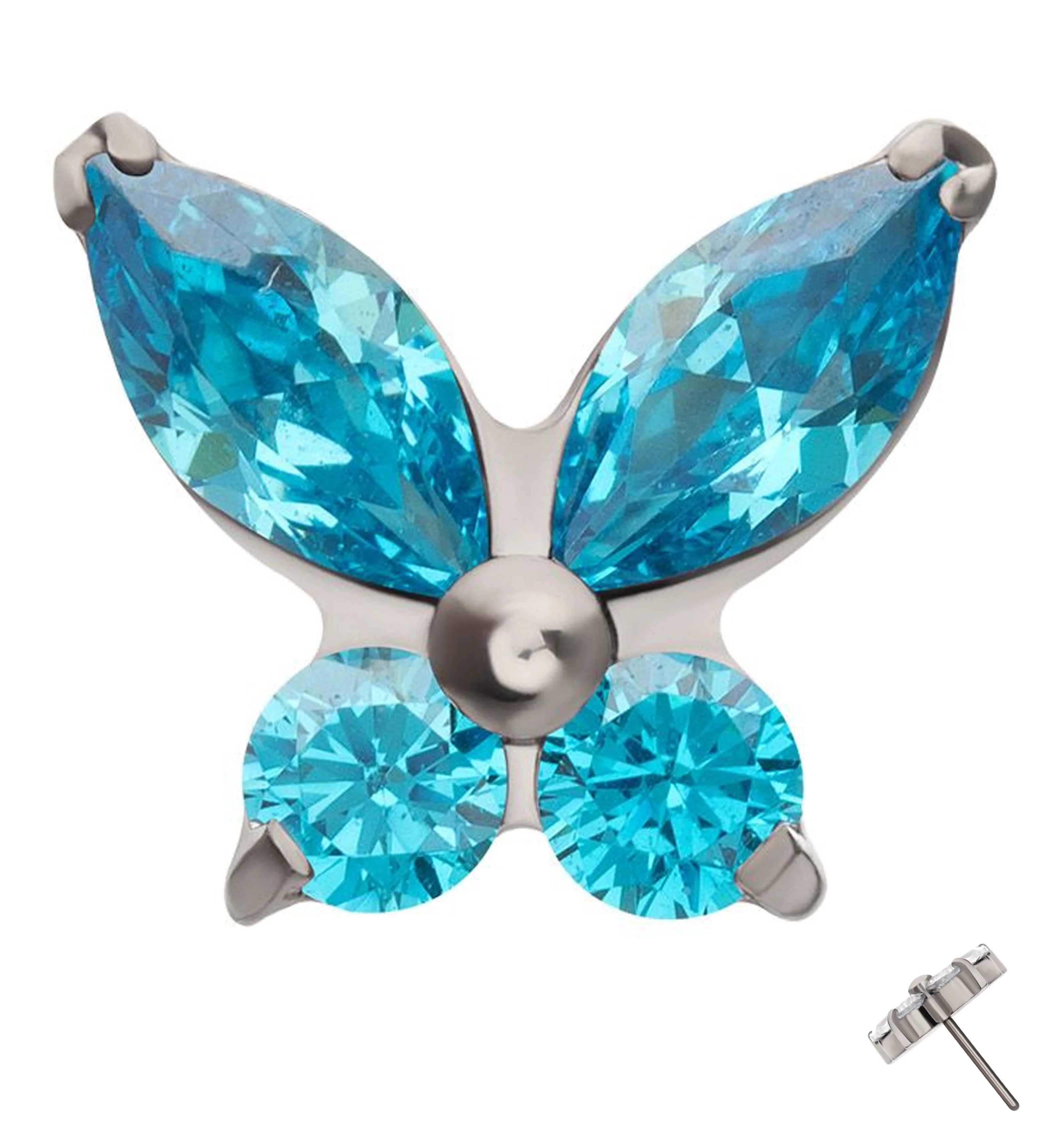 Butterfly Blue Topaz CZ Threadless Titanium Top - Mrs Treak
