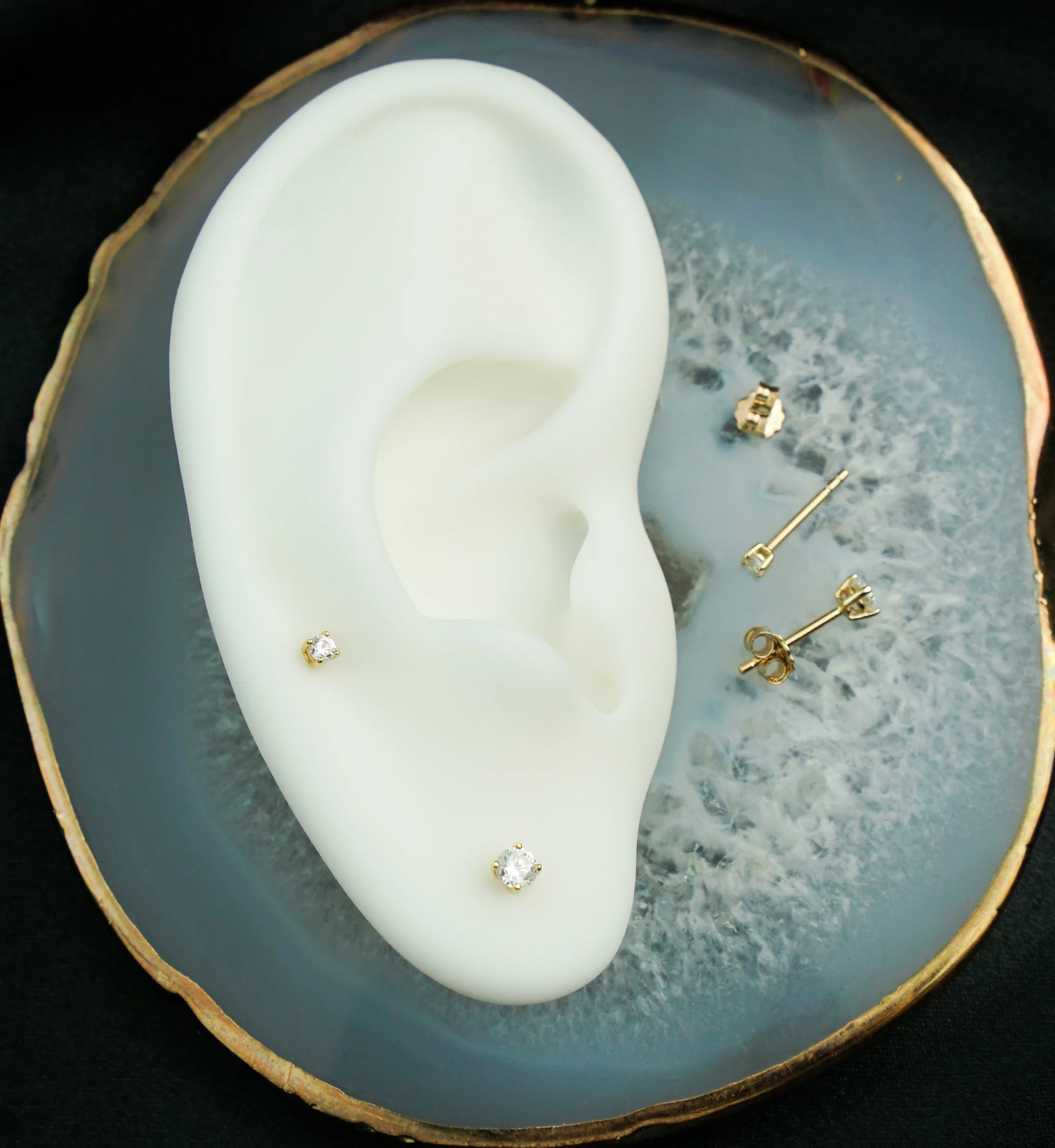 14kt Gold April Birthstone Clear CZ Stud Earrings - Mrs Treak