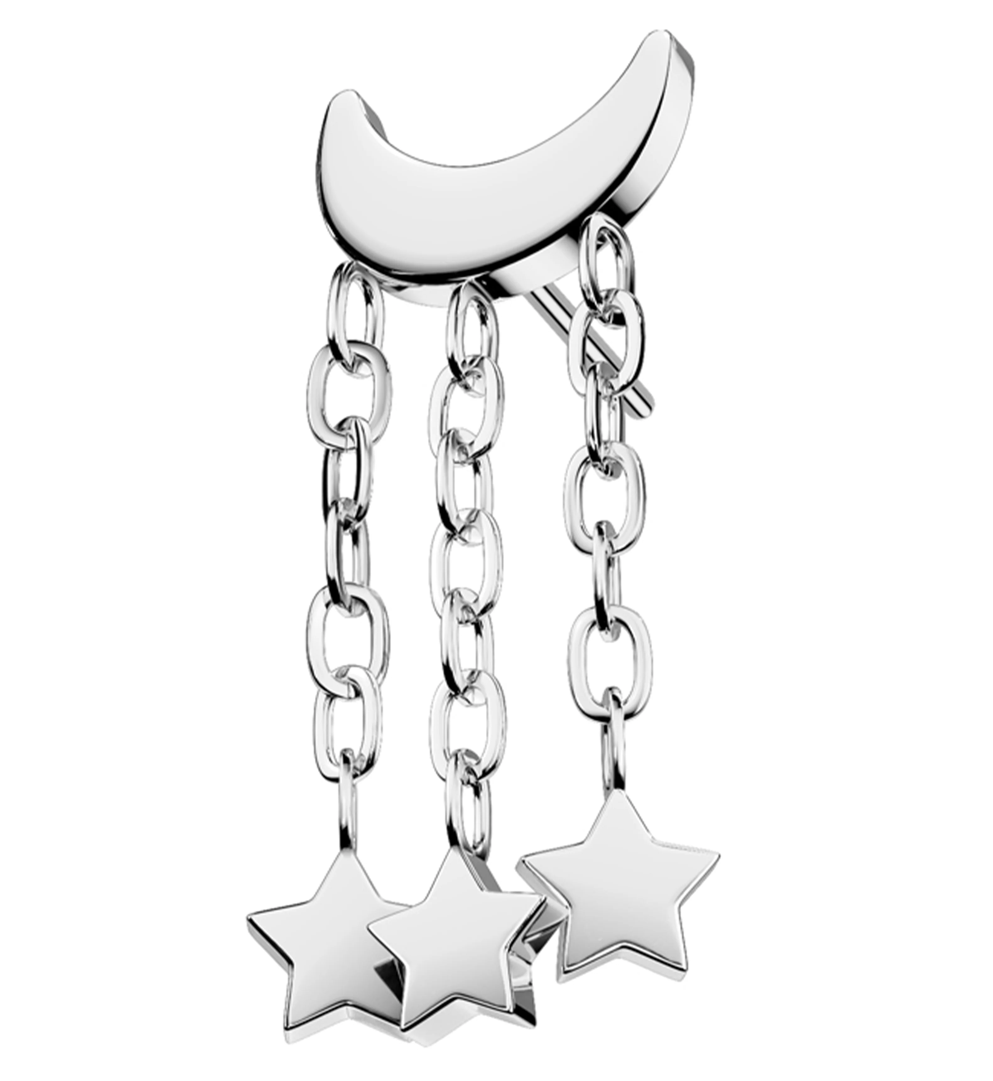 Half Moon Triple Dangle Star Titanium Threadless Top - Mrs Treak