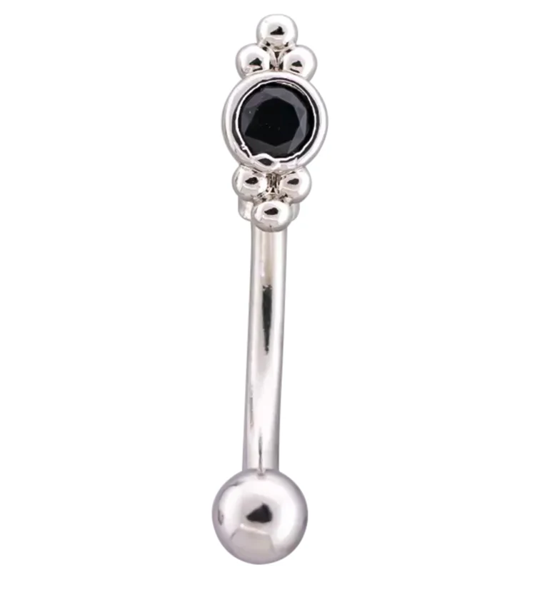 Beaded Black CZ Stainless Steel Curved Barbell - Mrs Treak