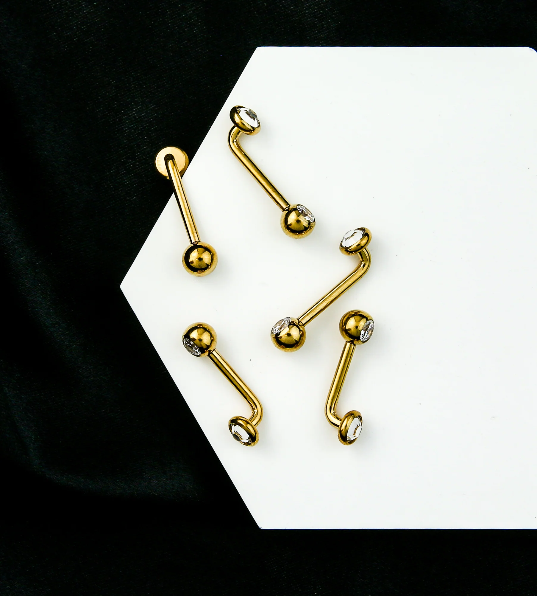 Gold PVD Clear CZ Vertical Clitoral Hood Internally Threaded Titanium Barbell - Mrs Treak