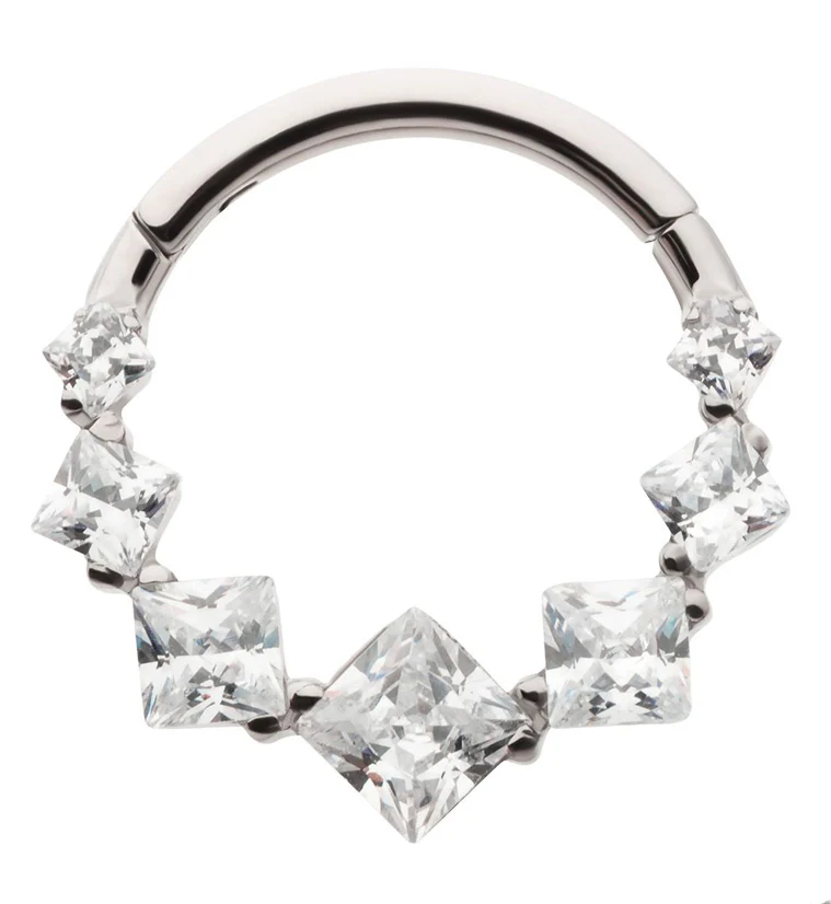 Ice Square CZ Titanium Hinged Segment Ring - Mrs Treak
