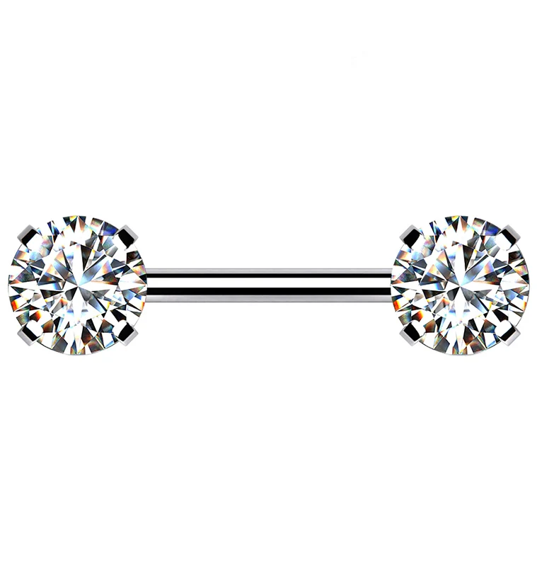 Double Clear CZ Stainless Steel Threadless Barbell - Mrs Treak