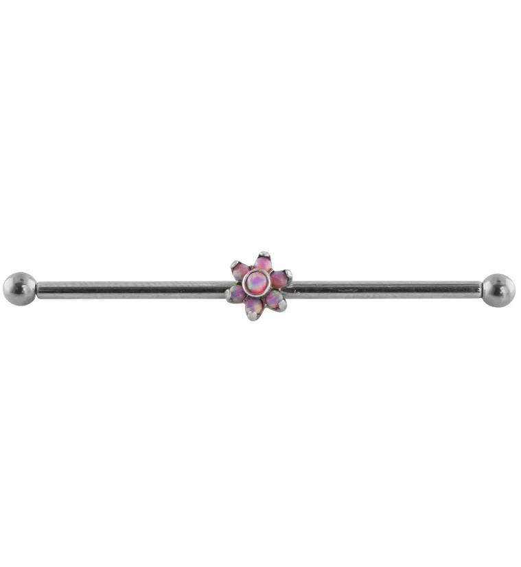 Pink Opalite Flower Titanium Industrial Barbell - Mrs Treak