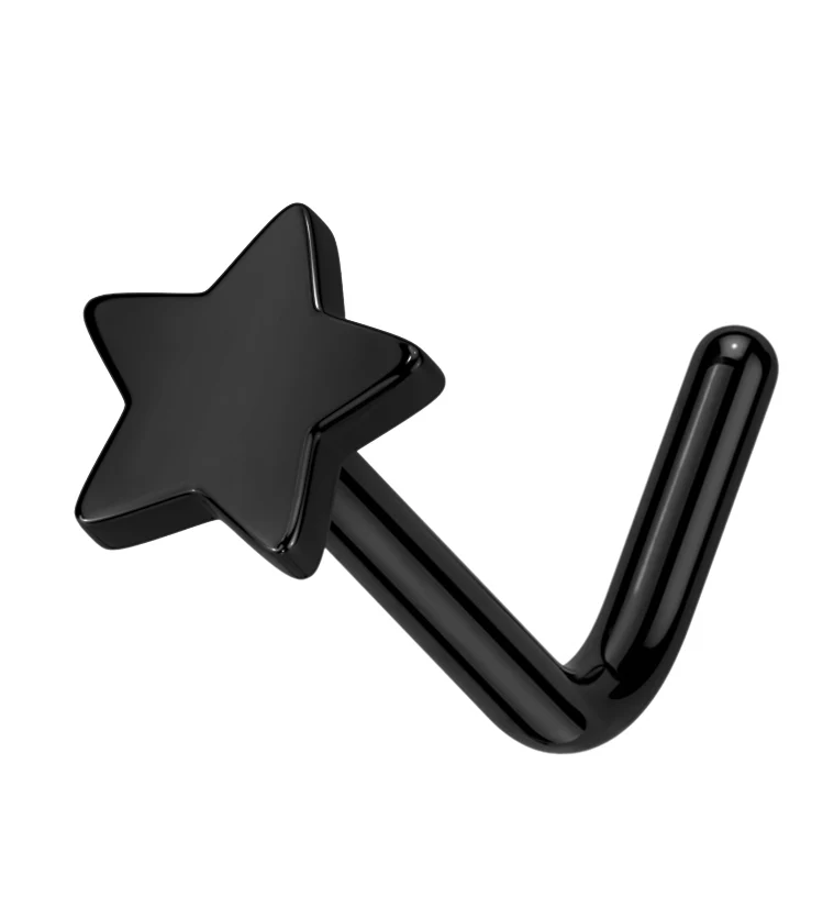 Black PVD Star Top L Bend Titanium Nose Ring - Mrs Treak