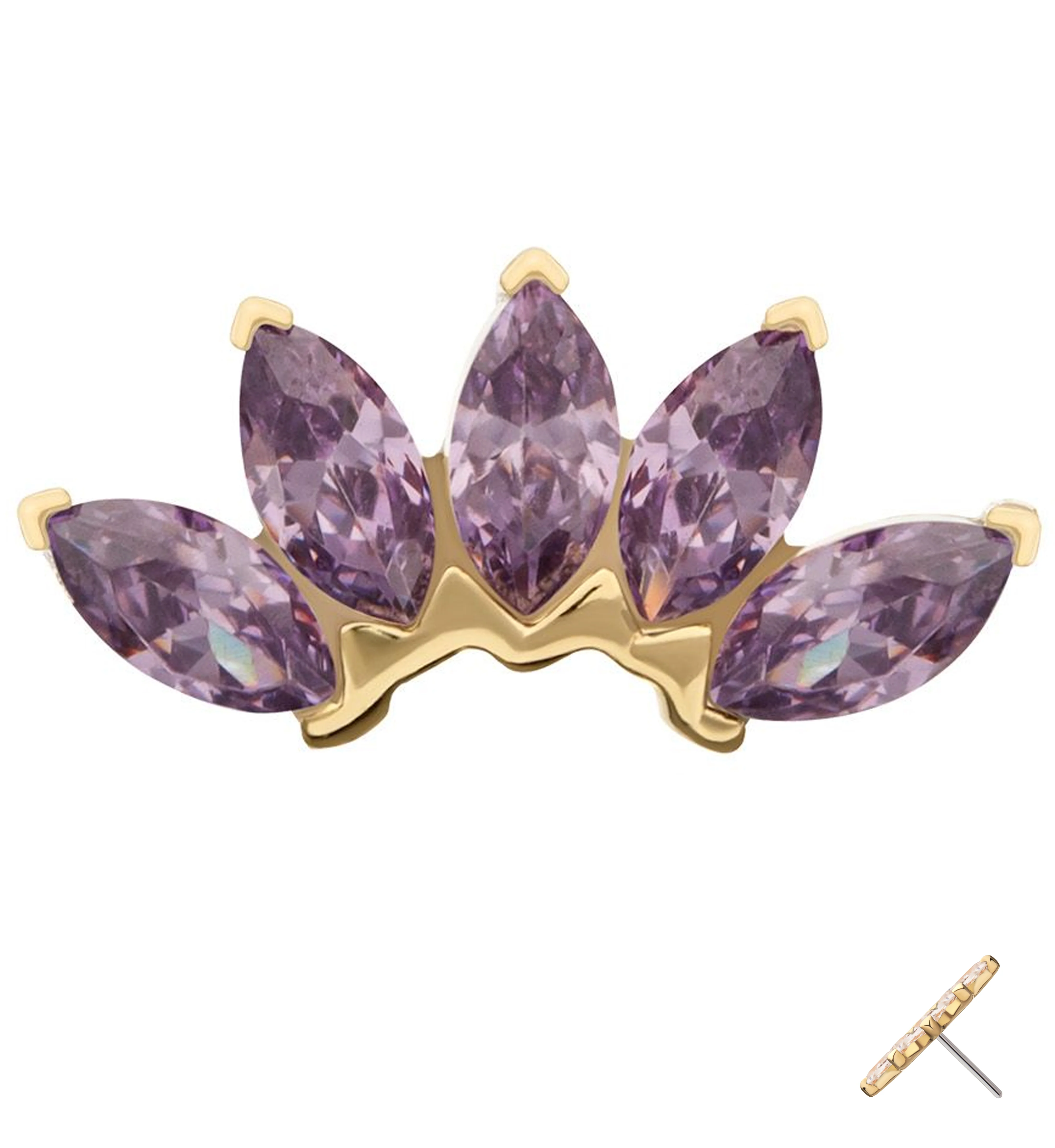 14kt Gold Half Crown Amethyst CZ Threadless Top - Mrs Treak
