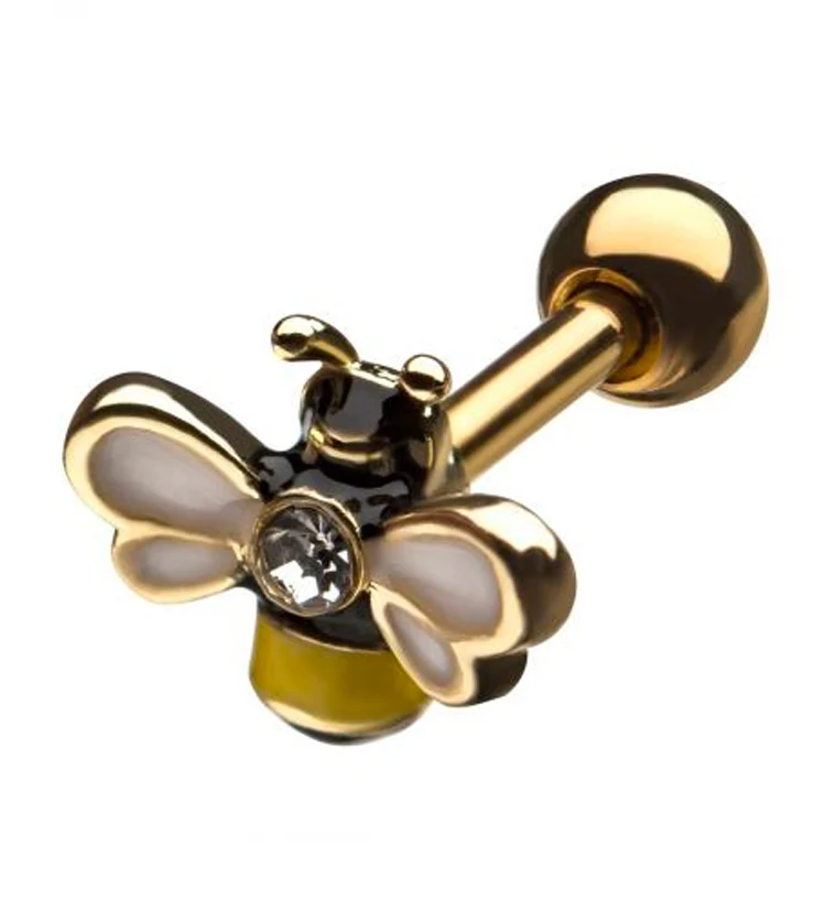 18G Gold PVD Bumblebee Cartilage Barbell - Mrs Treak