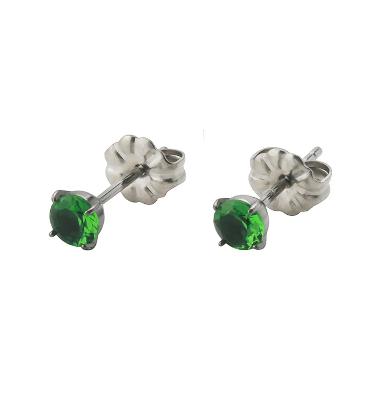 Emerald Swarovski Gem Prong Titanium Earrings - Mrs Treak