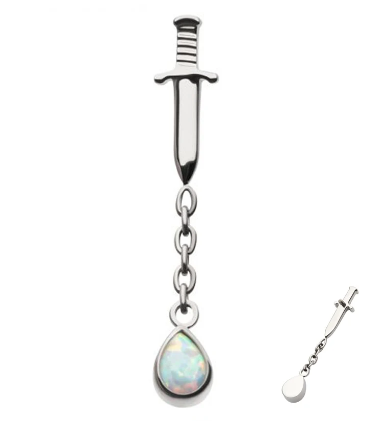 Dagger Dangle Chain Teardrop White Opalite Internally Threaded Top - Mrs Treak