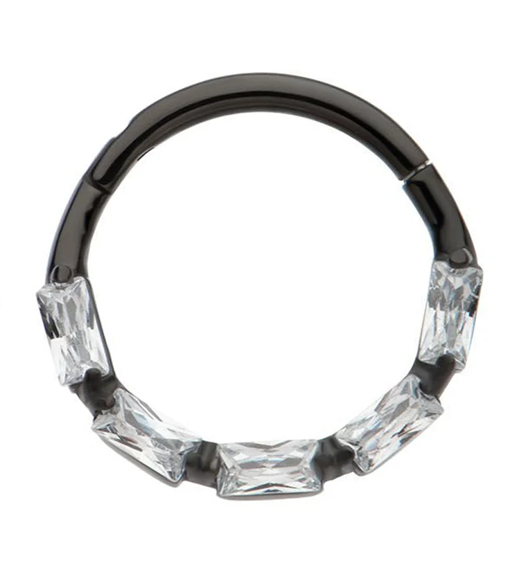 Black PVD Terrace Clear CZ Stainless Steel Hinged Segment Ring - Mrs Treak