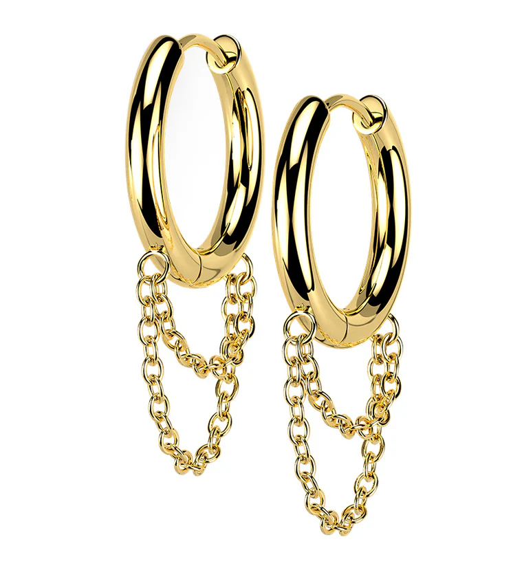Gold PVD Dangle Chain Stainless Steel Hinged Earrings - Mrs Treak