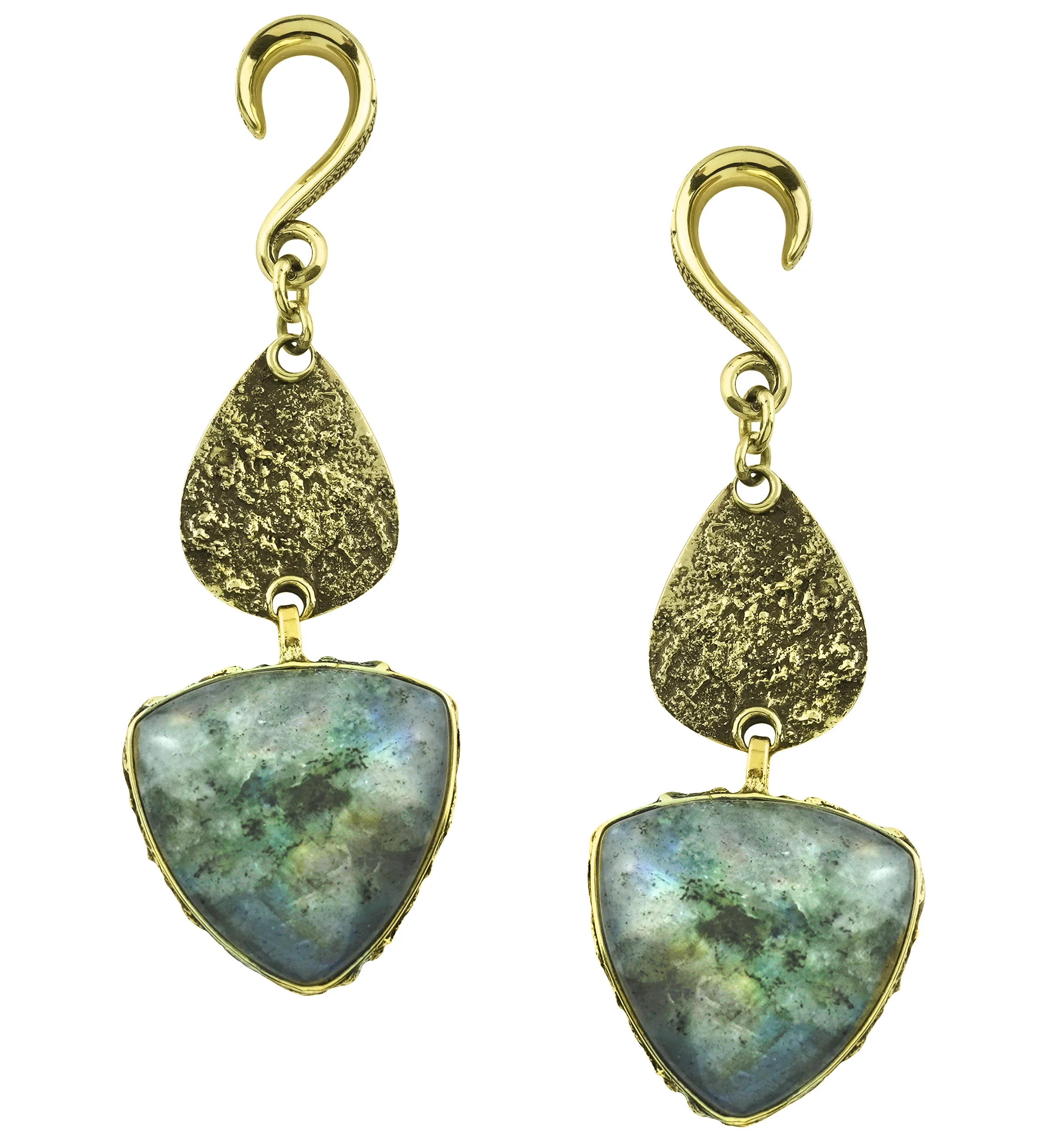 Dart Labradorite Stone Hanging Brass Ear Weights - Mrs Treak