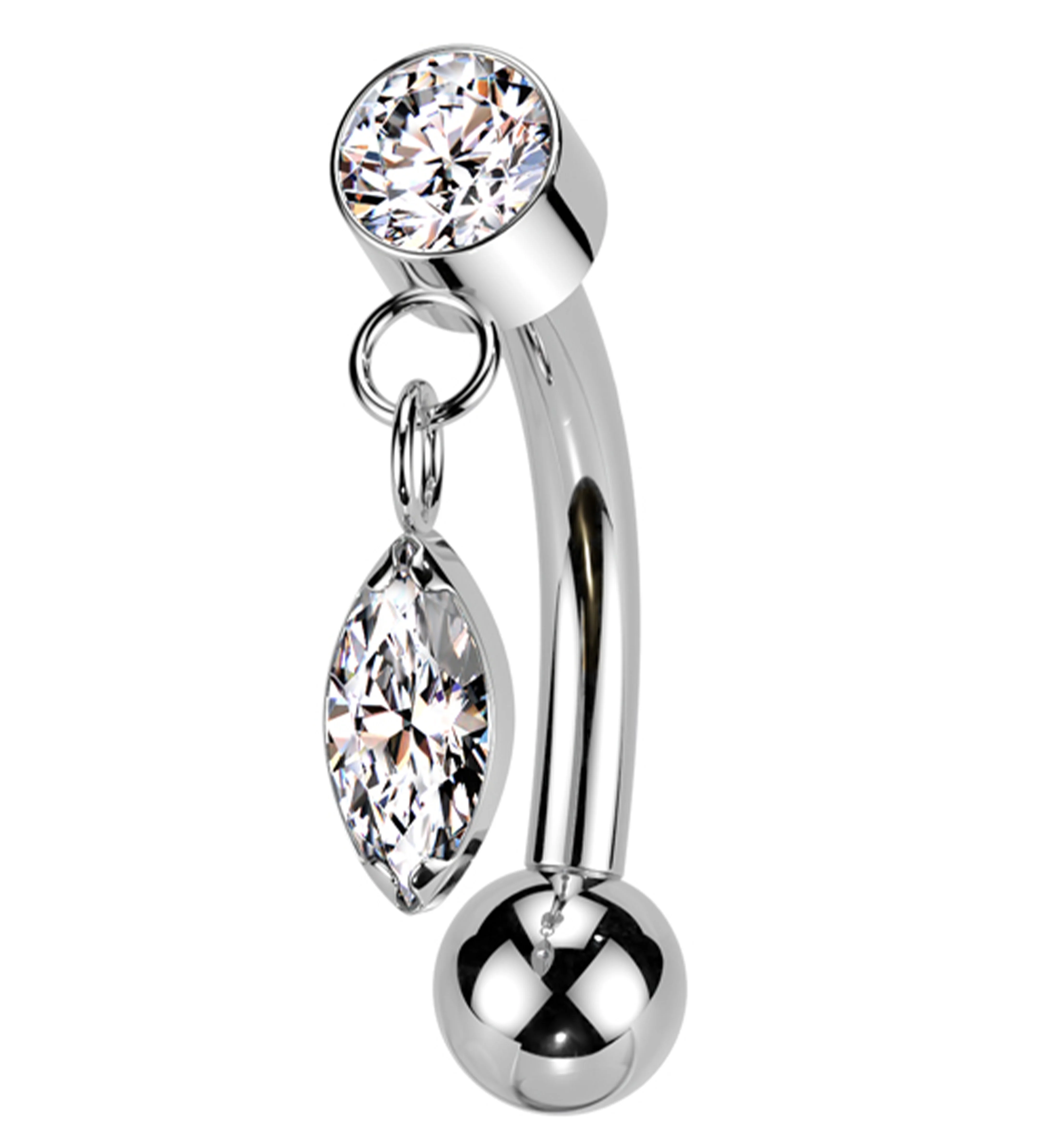 Marquise Dangle Clear CZ Titanium Threadless Curved Barbell - Mrs Treak