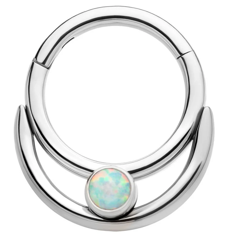 Double Front Facing Hoop White Opalite Titanium Hinged Segment Ring - Mrs Treak
