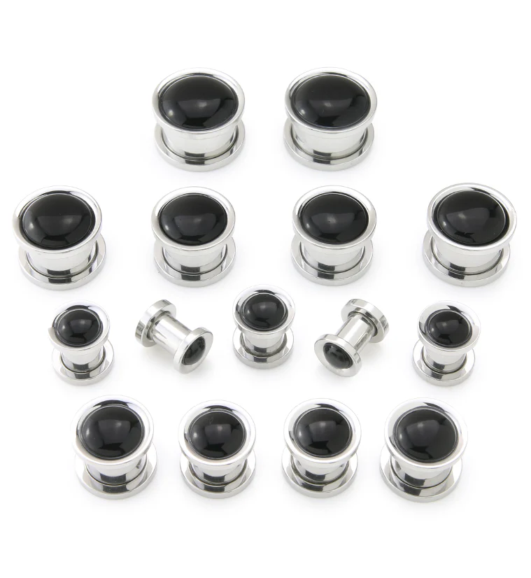 Black Onyx Stone Stainless Steel Plugs - Mrs Treak