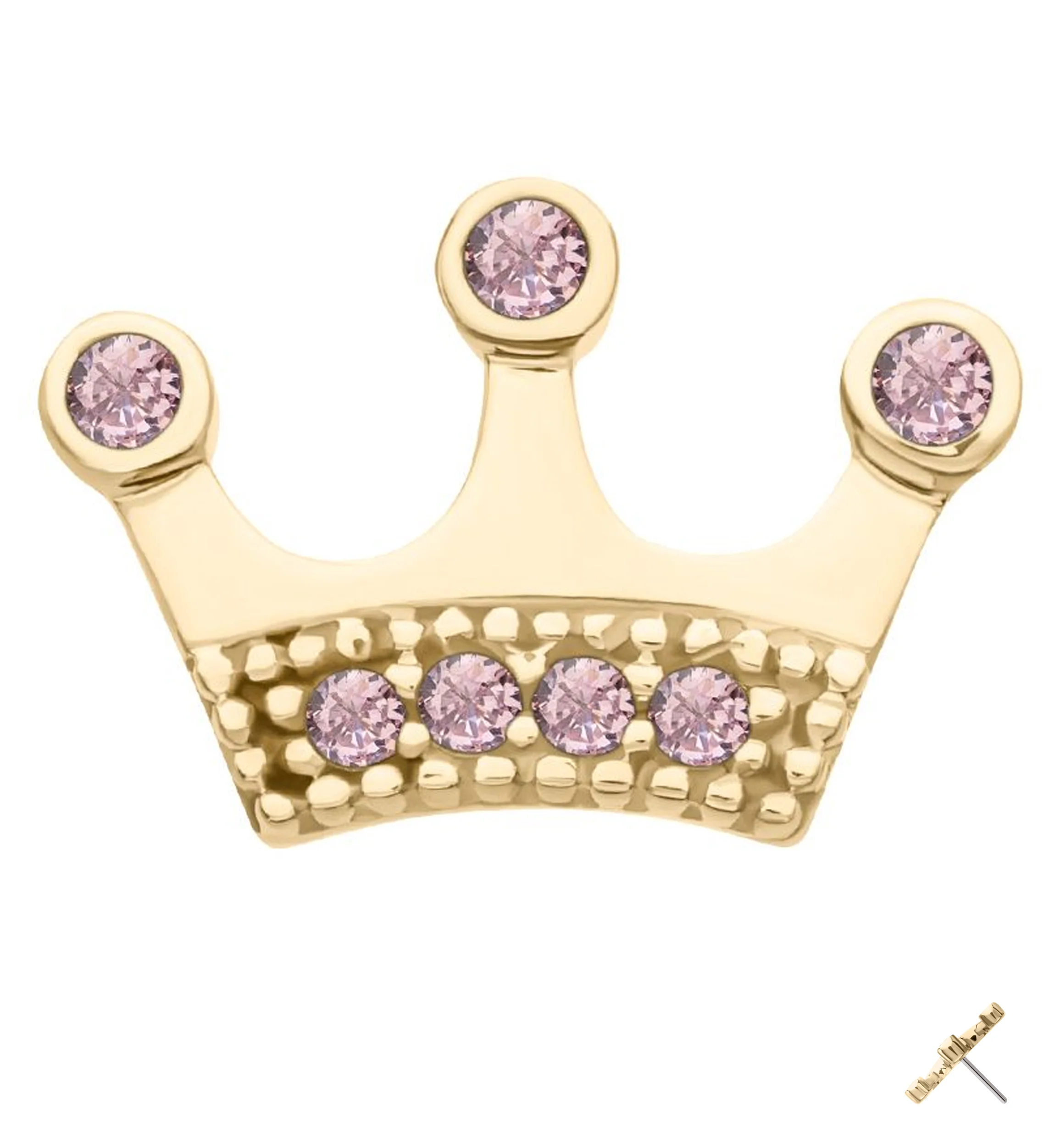 14kt Gold Crown Pink CZ Threadless Top - Mrs Treak