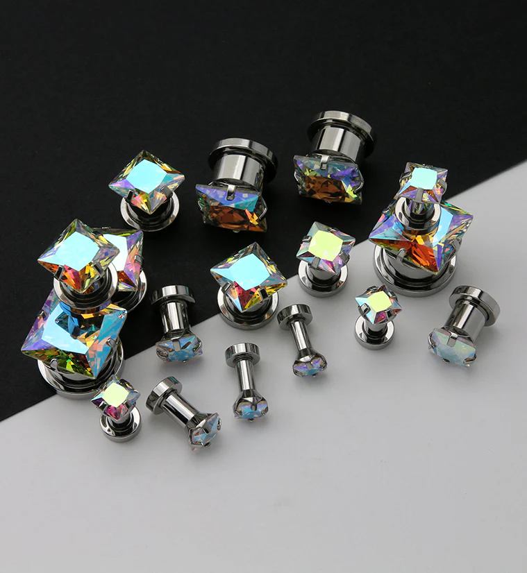Rainbow Aurora CZ Gem Diamond Stud Plugs - Mrs Treak