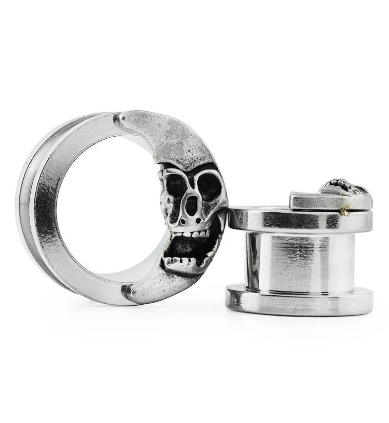 Crescent Moon Skull Stainless Steel Tunnels - Mrs Treak