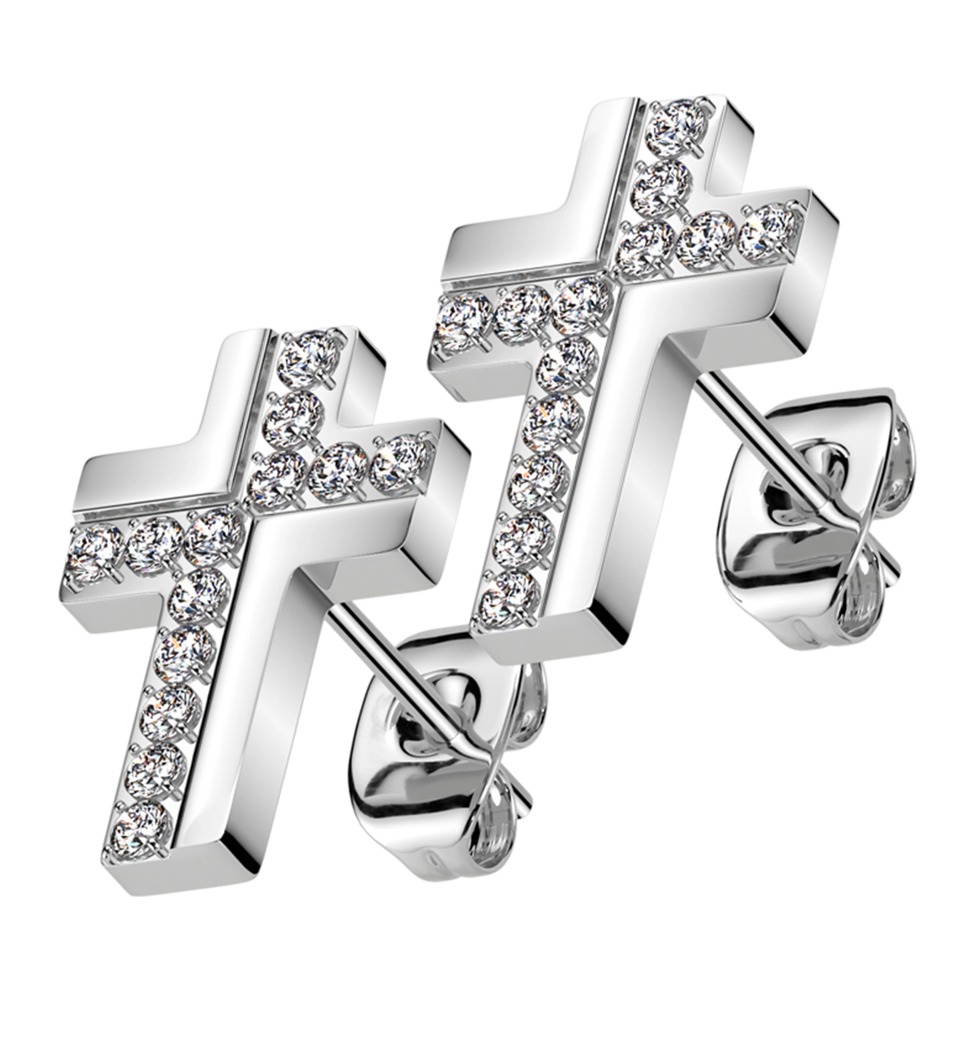 Abstract Cross Clear CZ Stainless Steel Stud Earrings - Mrs Treak