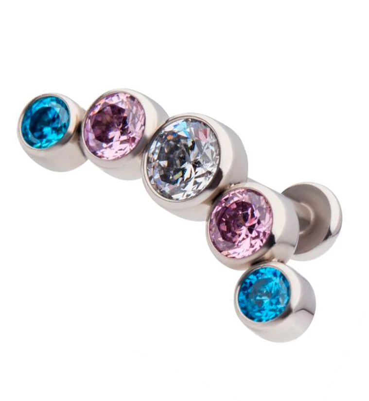 Aqua X Pink X Clear CZ Gem Labret Post - Mrs Treak