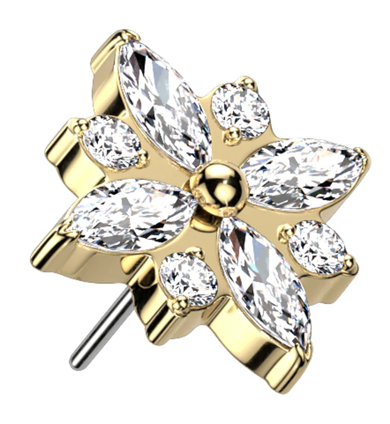Gold PVD Starflower CZ Threadless Titanium Top - Mrs Treak