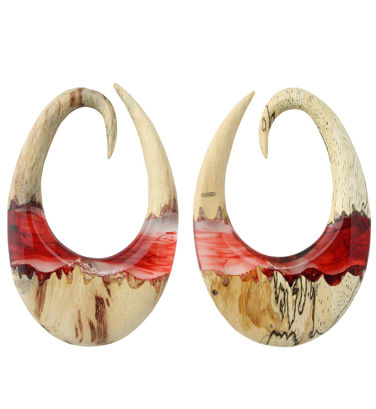 Red Resin Ellipse Tamarind Wood Ear Weights - Mrs Treak